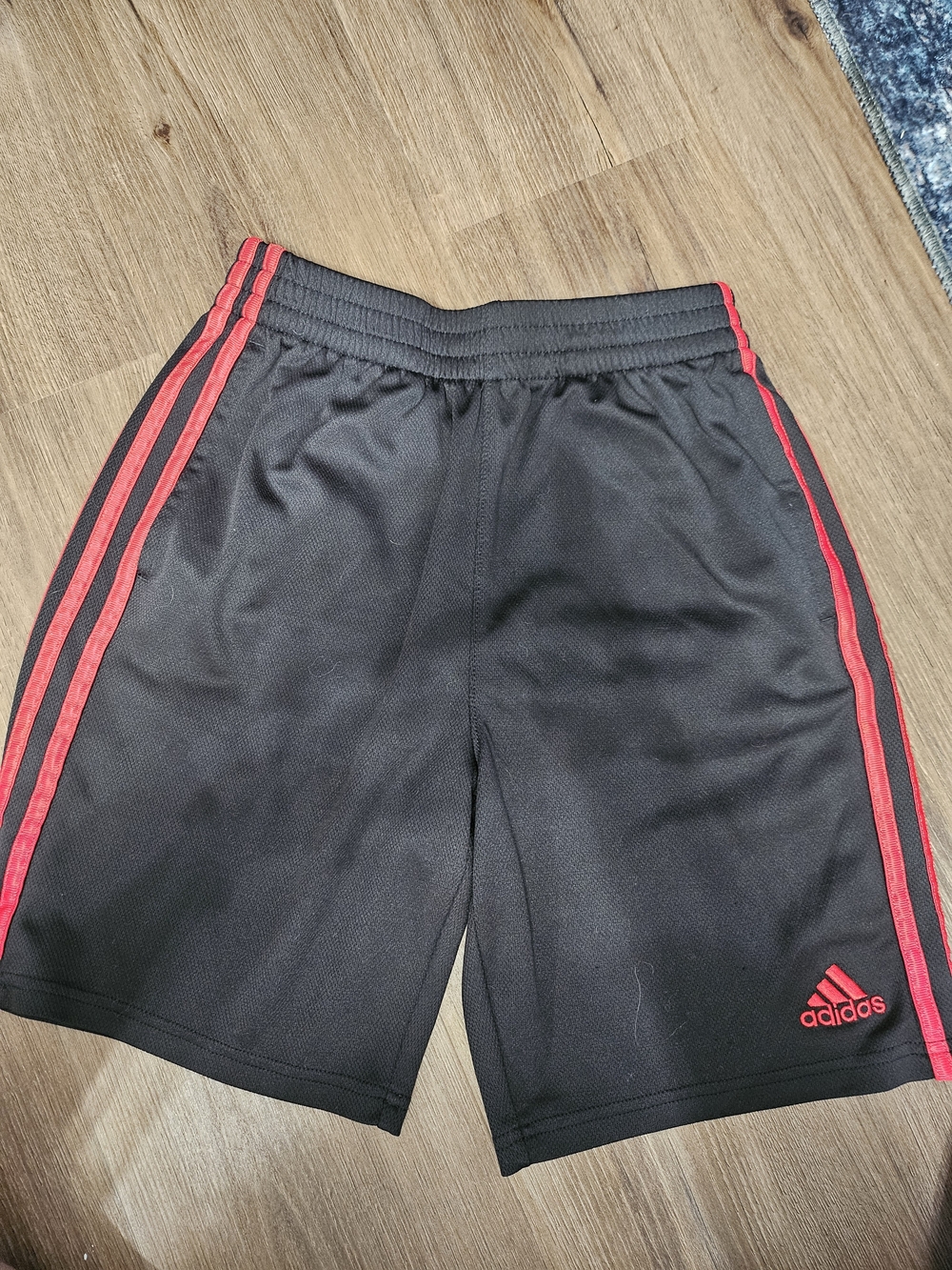 adidas Kids Black Shorts with Red Stripe Detailing